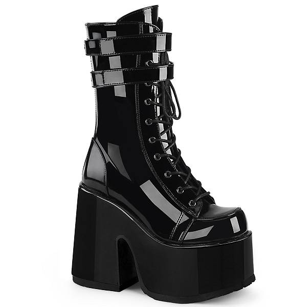 Demonia Women's Camel-250 Platform Mid Calf Boots - Black Patent D9460-17US Clearance